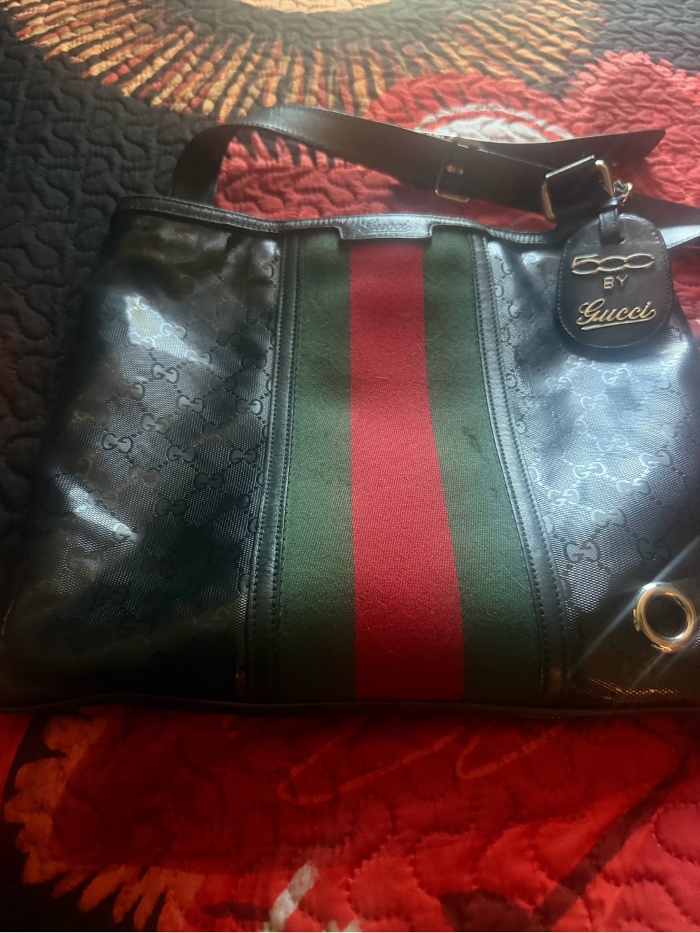 Gucci Black Messenger Bag with Green and Red Stripe - Picture 2 of 7
